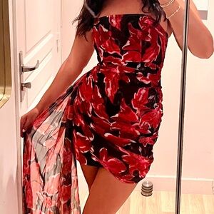 White Fox Boutique Strapless Red Floral Dress